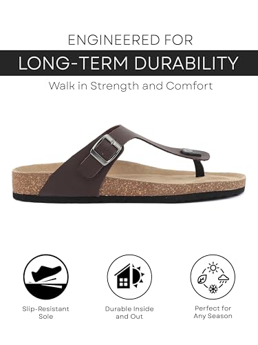 Image of HF JOURNEY Nivera 2.0 Men's Cork Footbed Thong Sandal,Slip On Entry,(Size 41-46) BlackPU, Casual Lounging Slipper, EVA Sole, Flat Heel,Nivera 2.0 - Black (41)