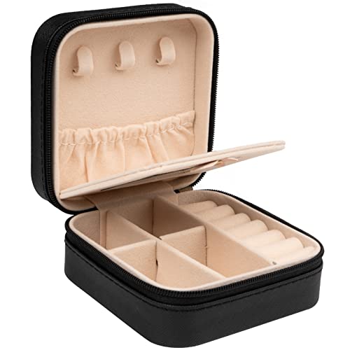 AIYONG Schmuckkästchen Reise,Kleine Schmuckschatulle für Damen,Reiseschmuckaufbewahrung mit Spiegel,PU-Leder Schmucketui Schmuckbox Jewelry Box für Ringe,Armbänder ,Ohrringe,Halskette,Geschenk (Black) Cover