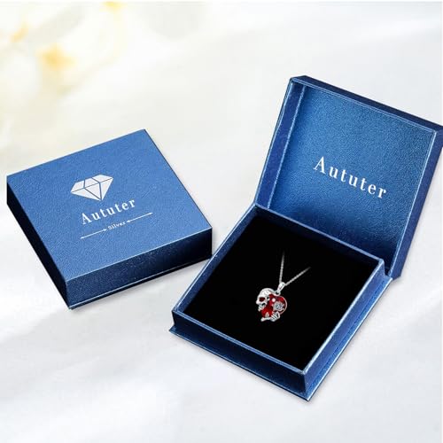 Image of S925 Sterling Silver Skull Pendant Necklace Heart Crystal Birthstone Skull Necklace Gothic Jewlery Gifts