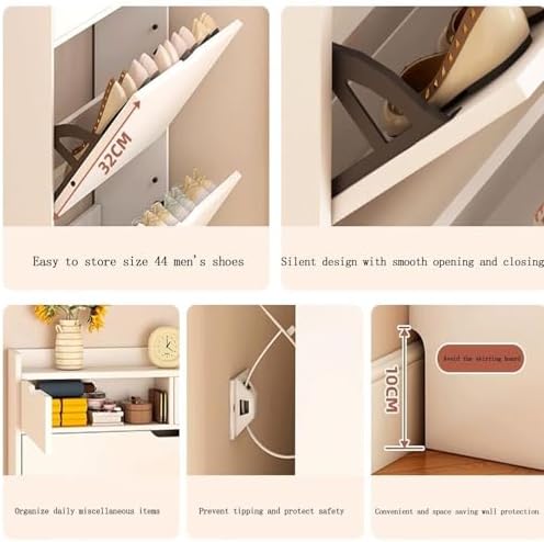 Shoe Storage Cabinet Cabinets Hallway Slim Cupboard Cupboards Hallways Slimline，Shoe Storage Cabinet - Freestanding Organizer with 3 Flip Louvered Doors, Space-Saving Design for Hallway and
