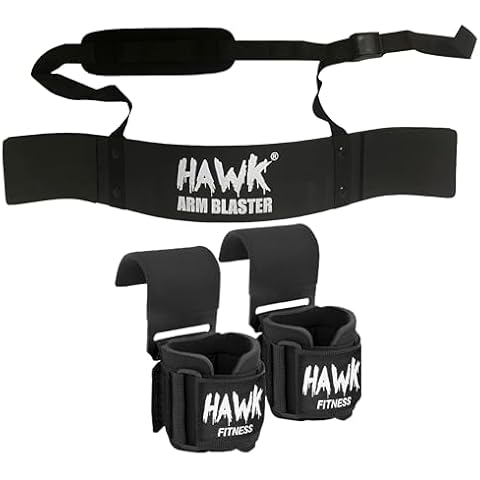 Weightlifting Hooks with Wrist Straps and Arm Blaster for Biceps & Triceps Dumbbells Bundle Cover