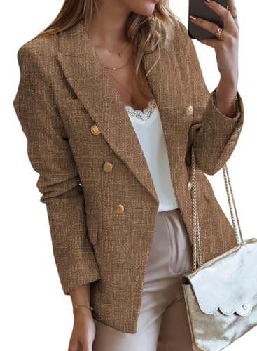 Happy Sailed Womens Tweed Blazers Casual Long Sleeve Double Breas...