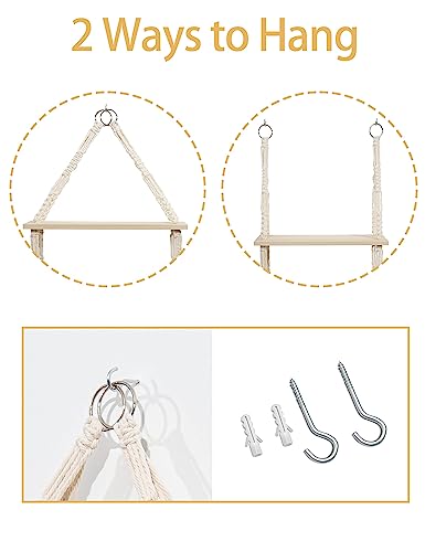 Sonefreiy Macrame Hanging Shelves 2 Tier, Natural Wood Farmhouse Window Plant Shelves Boho Wall Shelf With Hooks & Hardwares For Bedroom Bathroom Kitchen Living Room #TOP5