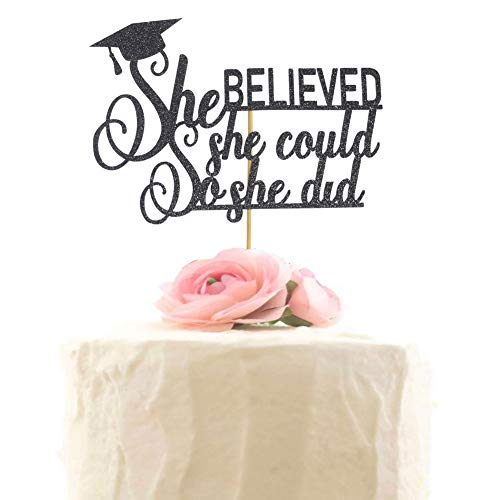 Tortenaufsatz zum Schulabschluss, Aufschrift „She Did It“, Kuchenschild, Congrats Graduation, Party-Dekoration, schwarz