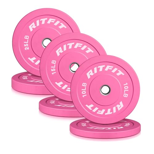 RITFIT Pink Weight Plates, 2 Inch Olympic Barbell Weight Plate, Bumper Plates With Steel Insert, pink weights for Gym and Home, 100LB Set…