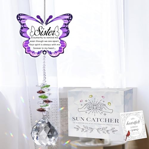 Sympathy Gifts for Loss of Sister, Sister Memorial Crystal Suncatcher Rainbow Maker, Christmas in Heaven Memorial Gifts for Loss of Sister, in Memory of Sister, Bereavement Gifts for Loss of Sister
