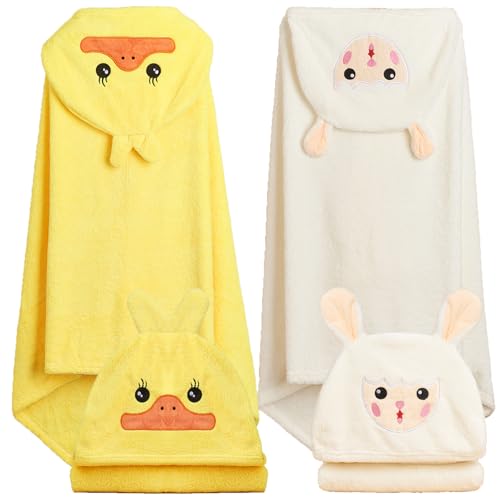 Image of FOINEMYED Toddler Towels with Hood 27.5"X55" Thick Hooded Baby Bath Towels for Boy Girl 2-Pack Super Soft Absorbent Toddler Bath Towel Baby Beach Towel Set for Babies, Infant, Newborn Essential