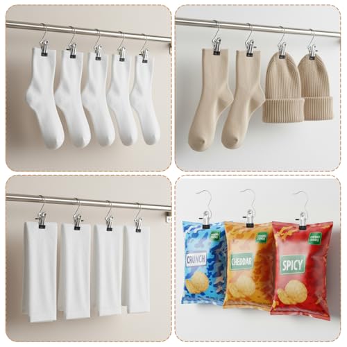 COMNICO Boot Hangers Clips, 100 Pcs Laundry Hooks with Clips Stainless Steel Portable Clothes Pins Closet Hanger Organizer for Wardrobe Travel Pants Jeans Clothes Hats Towels