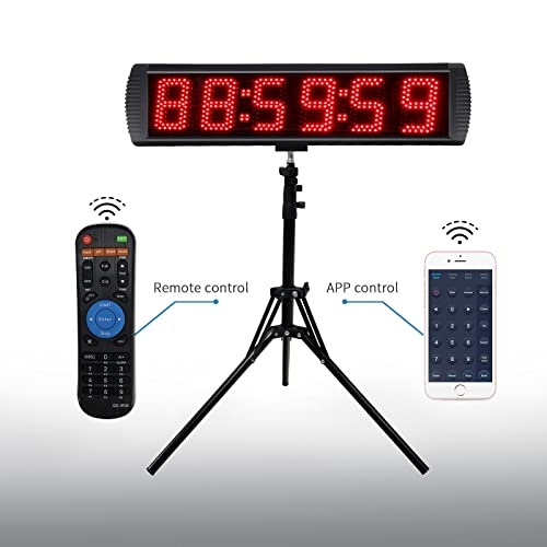 Ganxin 5 Inch Led Race Clock With Tripod For Running Events,Marathon Countdown Clock,Gym Timer Clock,Count Up,Stopwatch,Wireless Remote Control&App Control,5 Levels Brightness Adjustable (Red) #TOP1