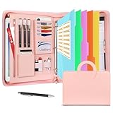 Leathario Portfolio Binder, Includes 5 Folder Index Dividers, 13 Inch Tablets Organizer with Handle, Vegan Leather A4 Padfolio, Multi-Pocket Notepad Business Planner Professional Document