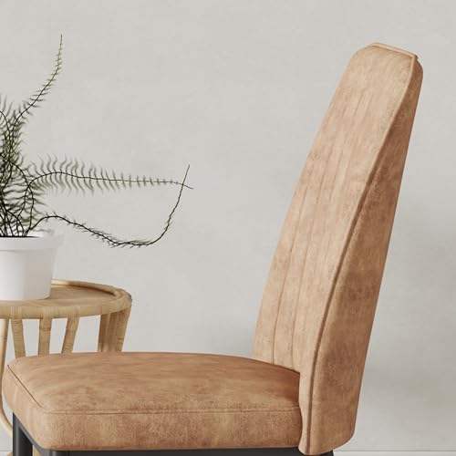 RDUEEI Modern Dining Room Chairs Brown, Metal Chairs Set of 4 with Suede Fabric and Chrome Leg High Back, Metal Kitchen Sillas para Comedor for Living Room (BR-4)