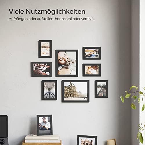 SONGMICS Picture Frames Set of 10 Photo Frames - Two 8" x 10" (20 x 25 cm), Four 5" x 7" (13 x 18 cm), Four 4" x 6" (10 x 15 cm), Black RPF310H