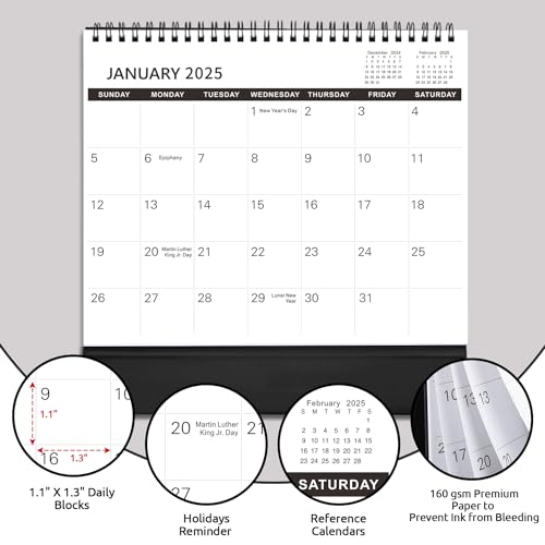 SKYDUE Desk Calendar 2026, 18 Months Small Desk Calendar 2025-2026, Jul 2025 to Dec 2026, 10" x 8" Desktop Calendar Planner with Stickers, Black - Image 5