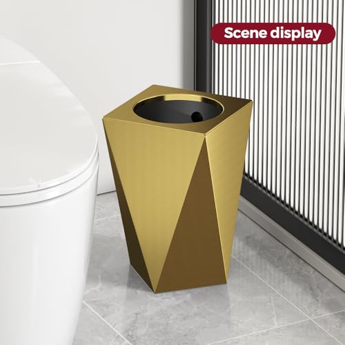 LEASYLIFE 2.6GAL Gold Bathroom Trash Can,Brass Tarsh Can,Open Top,Decorative Trash Can,Waterproof,Double-Layer with Inner Lining for Bathroom,Bedroom,Office,Living Room,Hotel (Gold) by LEASYLIFE - Image 2