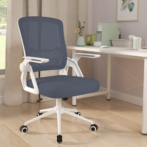 naspaluro Ergonomic Office Desk Chair, Height Adjustable Executive Work Computer Chairs with Padded Seat Cushion, Swivel Mesh Chair with 90° Flip-up Armrest & Lumbar Support for Home/Office-Grey Blue