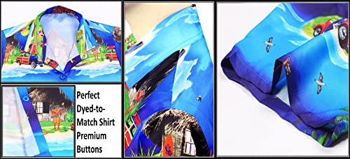 La Leela Women's Funky Aloha Beach Hawaiian Blouse Tops Button Down Tropical Shirts For Women M Blue, Holiday Tribal #TOP3