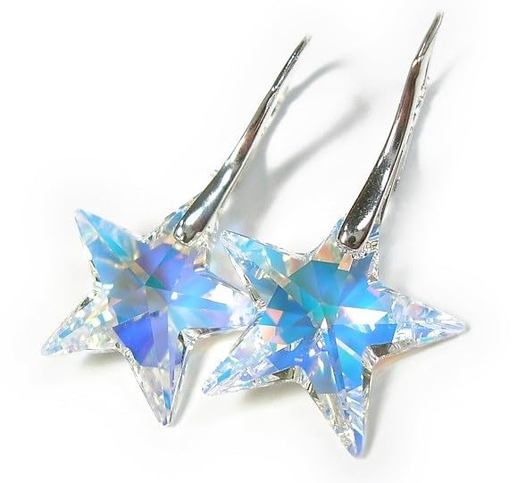 Boucles d'oreilles étoile argent 925 anti-allergie cristal aurore boréale brillant