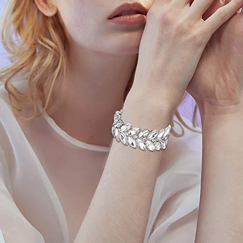 BriLove Women's Wedding Bridal Crystal Marquise Rhinestone Beaded Stretch Bangle Bracelet4