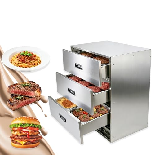 Commercial 3 Drawer Warming Cabinet,Stainless Steel Hot Dog Bun Warmer,Electric 2 Drawer Food Warmer, Temperature Control,for Bread,Pies,Baked Potatoes and Various Foods,3 Drawers