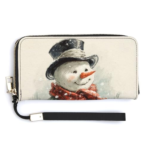 Vintage Christmas Snowman Let It Snow PU Leather Clutch Long Bifold Wallet, Coin Purse Credit Pass Case, Durable Card-Holder Money Storage for Women Men