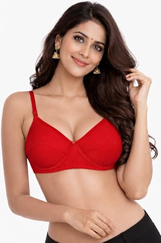 Image of Women's Cotton Medium Padded Bra | Soft & Breathable Fabric | Full Coverage Everyday Comfort Bra | Adjustable Straps & Back Hook Closure