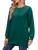 Florboom Tshirt Damen Oversize Elegant Tuniken Langarm Bluse Einfarbig Langarmshirt, Grün M