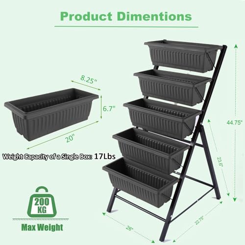 Homdox 5-Tier Elevated Garden Bed- Freestanding Vertical Raised Bed for Gardening with 5 Garden Planter Boxes- Perfect to Grow Vegetables Herbs Flowers Indoor(Black)