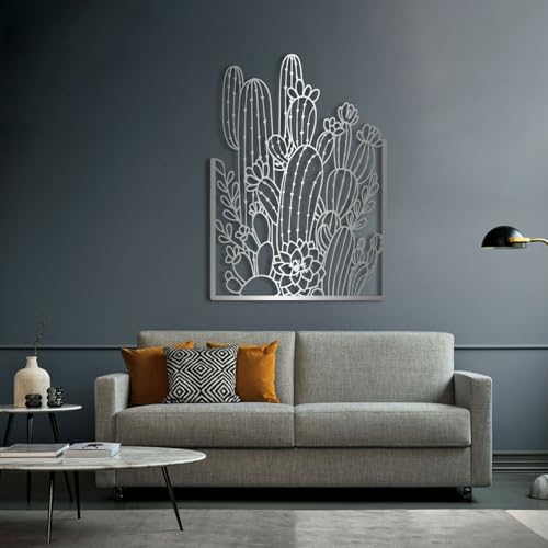 Art Mural Cactus Métal Peinture Abstraite Vintage Fer pour Salon et Bureau Chic