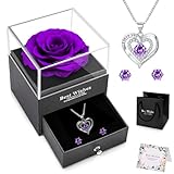 NEWUPZSI Regalo Madre Regalo Cumpleaños púrpura con Collar y Pendientes para Mamá Rosa Eterna Caja Rosa Real Preservada Navidad Regalos para Mamá,Mejor Madre del Mundo
