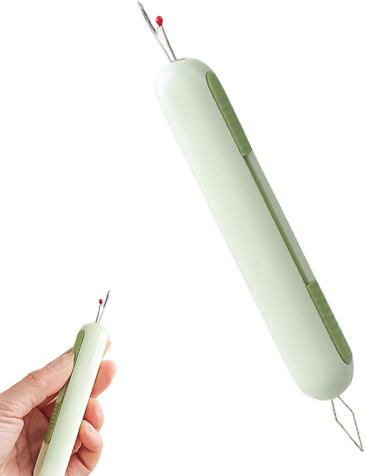 2 in 1 Needle Threader Seam Ripper, Needle Threaders Seam Rippers for Sewing, Multifunctional Seam Rippers for Elderly and Sewing Enthusiasts (Green)