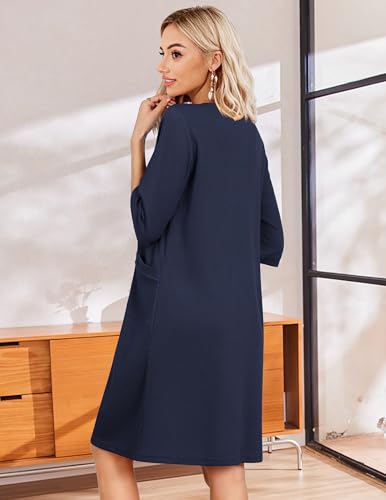 Image of Ekouaer Zip Up Robes for Women Short Waffle Bathrobe Lightweight house coat 3 /4 Sleeve Soft Nightgown with Pockets S-3XL