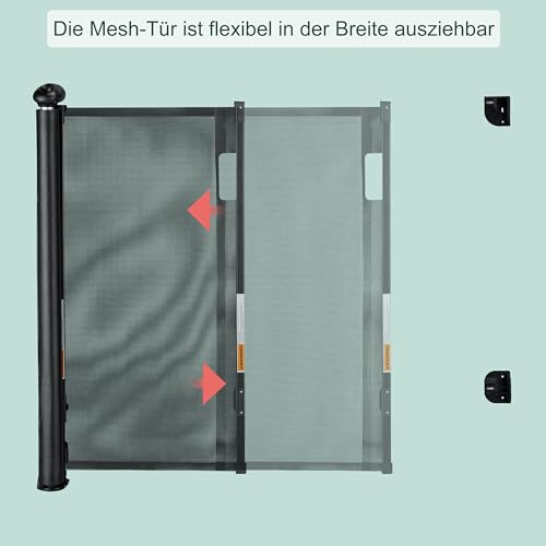 Relaxdays Treppenschutzgitter ausziehbar, Öffnungsbreite 70-140 cm, Bohrmontage, Kinder & Hunde, Türschutzrollo, schwarz