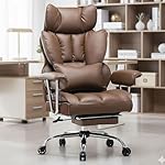 Efomao Desk Office Chair 400LBS, Big High Back PU Leather Computer Chair, Executive Office Chair with Leg Rest and Lumbar Support, Brown Office Chair