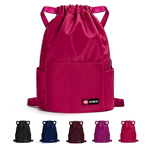 Image of ZOORON Waterproof Drawstring Gym Backpack Bag for Men & Women, Sport Gym Sack Mini Travel Daypack