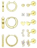 Diamday 8 Pares Pendientes Mujer Acero Quirurgico Aros Dorados Plata Hipoalergenicos Piercing Oreja Tragus Helix Piercings Cartílago Pendientes Pequeños Mujer Aretes Aros Oro Plata