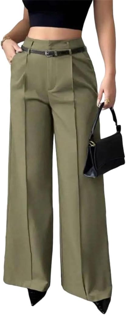 Women's Burgundy High Waist Wide Leg Suit Pants Elegant Office Trousers Straight-Cut Fashionable Work Slacks