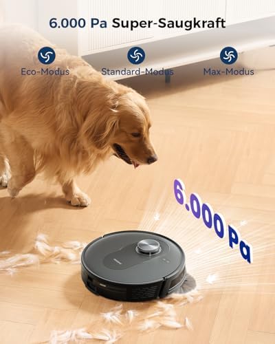 Bild 2 - Proscenic Q8 Max Saugroboter mit Absaugstation, 6000Pa 200min Leistungsstark Staubsauger Roboter mit Wischfunktion, Intelligentes Laser Navigation mit 5 Karten, Steuerung über APP Alexa Siri Google