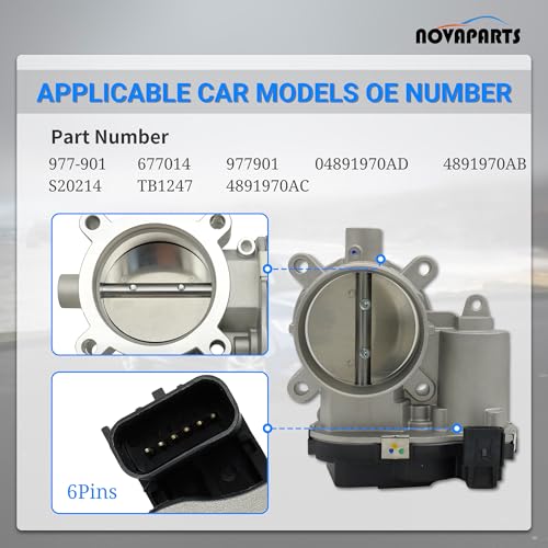 NOVAPARTS 4891970AB Electronic Throttle Body for 2013-2016 Dodge Dart 2014-2021 Jeep Cherokee Compass Renegade 2015-2017 Chrysler 200 2015-2022 Ram ProMaster City 2.0L 2.4L 4891970AC 04891970AD