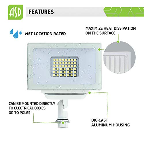 Asd 30W Led Flood Light Outdoor, 120V 3056 Lm 5000K Daylight, Knuckle Mount Led Security Lights, Long Lifespan 97,000 Hours, Waterproof Floodlights For House, Yard, Garage, Garden, Ul Listed #TOP3