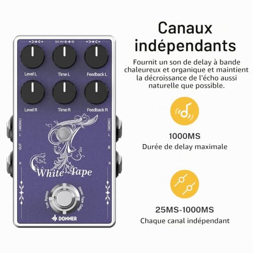 Donner pédale de retard à bande stéréo pour guitare électrique, pédale de retard analogique avec effet écho, pédale de guitare à bande blanche, True Bypass – vue 2