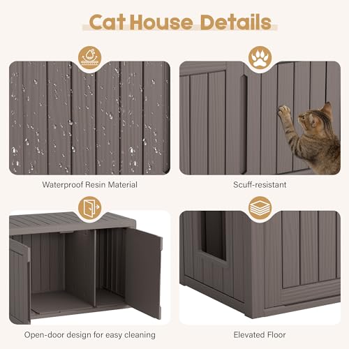 Image of Cat Litter Box Enclosure, Covered Cat Litter Box with Adjustable Partition, Multi-Functional Hidden Enclosed Litter Box Furniture, Easy to Clean & Assemble, Grey