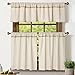 Cotton Linen Kitchen Curtains for Windows with Burlap Lace Trim Rustic Farmhouse 24 inch Rod Pocket Neutral Short Curtain Window Treatment Tiers,Set of 2