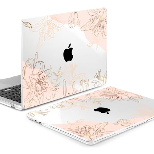 Image of MEEgoodo Case for M5 /M4 /M3 /M2 MacBook Air 13 inch 2026 2025 2024 2022, Fit Model A3449 /A3240 /A3113 /A2681, Case Compatible with MacBook Air 13.6-inch, Gold Flowers Lilies