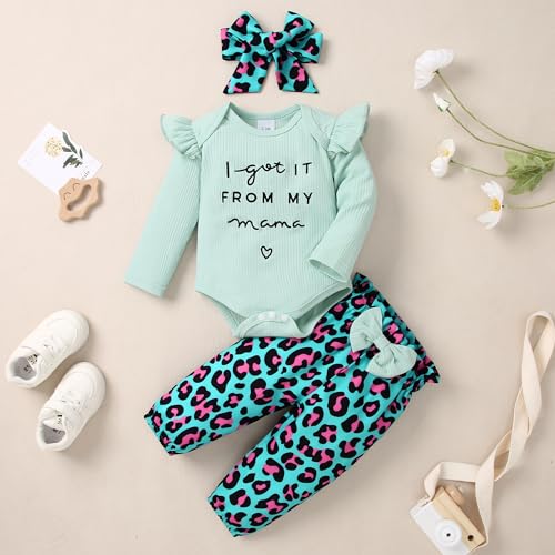 Image of DISAUR Baby Girls Clothes Newborn Infant Baby Girls Outfit Long Sleeve Ruffle Romper Floral Pants Headband Sets 0-18 Months