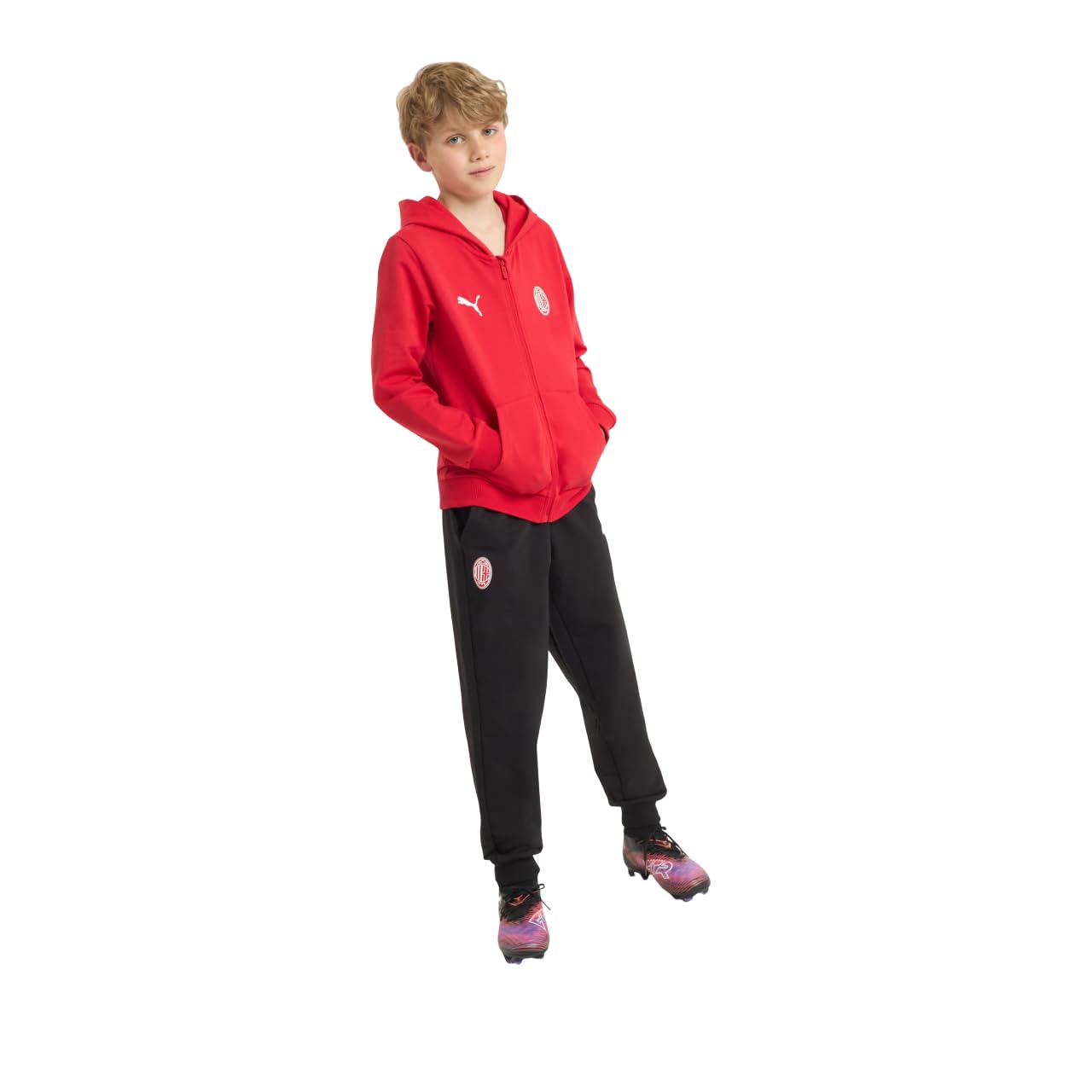 A.C. Milan - Kit Felpa con Cappuccio e Pantaloni Bambino, Set 2 Pezzi con Logo Puma, Prodotto Ufficiale, Bambino