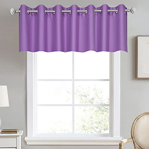 DECOVSUN Purple Valance for Kitchen Windows - Solid Lavender Grommet Top Blackout Window Treatment for Living Room, Bedroom, Kids Room - 100X18 - Lilac