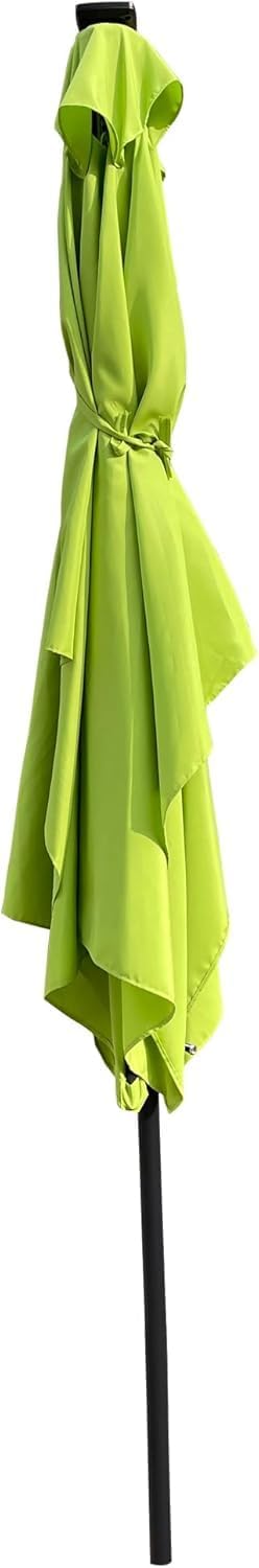 10x6.5ft Patio Umbrella, Rectangular Outdoor Table Umbrella with Solar Lights, Pool Deck Umbrella with Crank and Push Button Tilt, Market Umbrella with 6 Ribs for Backyard, Garden, Porch (Lime Green)