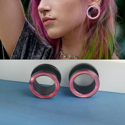 TIANCI FBYJS 8 Pairs Stainless Steel Ear Tunnels Earrings Plugs Dangle Gauges for Women Double Flare Piercing Stretcher Gauges Plugs kit 8mm 0g