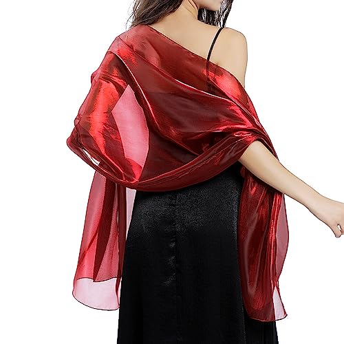 Ladiery Silk Scarves and Wraps for Evening Dresses Women Sheer Soft Bridesmaid Wedding Shawl Party Organza Stole, Red-wine, 170 * 70 CM/67 * 28 INCH