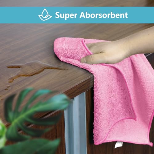 image for HOMEXCEL Pink Microfiber Cleaning Cloth, 50 Pack Cleaning Towels for K